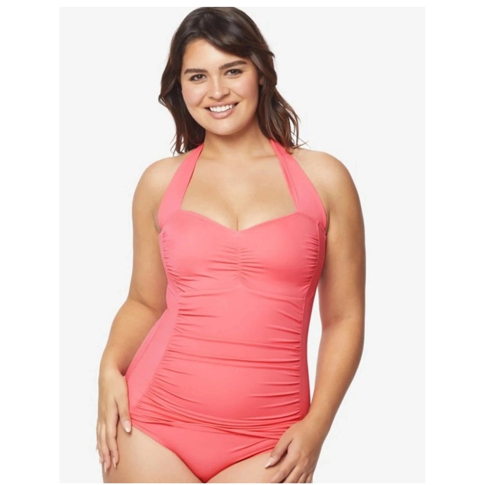 NEW Orig$139 Ruby Ribbon CORAL Riviera One Piece Swim Bathing Suit Size 18 NWT
